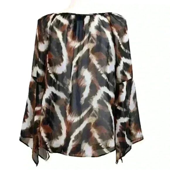 AB Studio Brown/Black Animal Print Tie-Neck Blouse – Size Medium - Picture 6 of 8